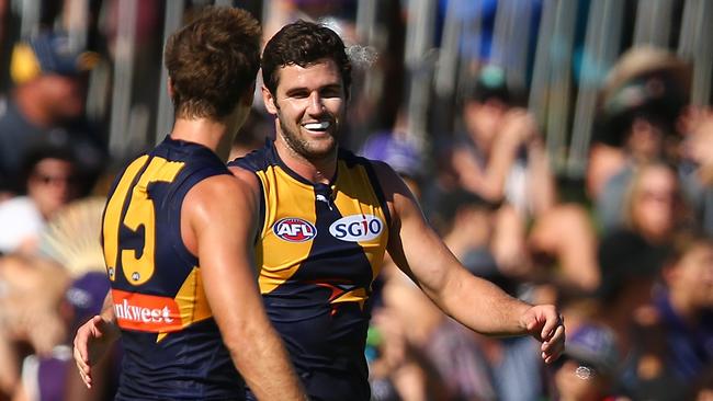 West Coast’s Jamie Cripps and Jack Darling. (Photo by Paul Kane/Getty Images)