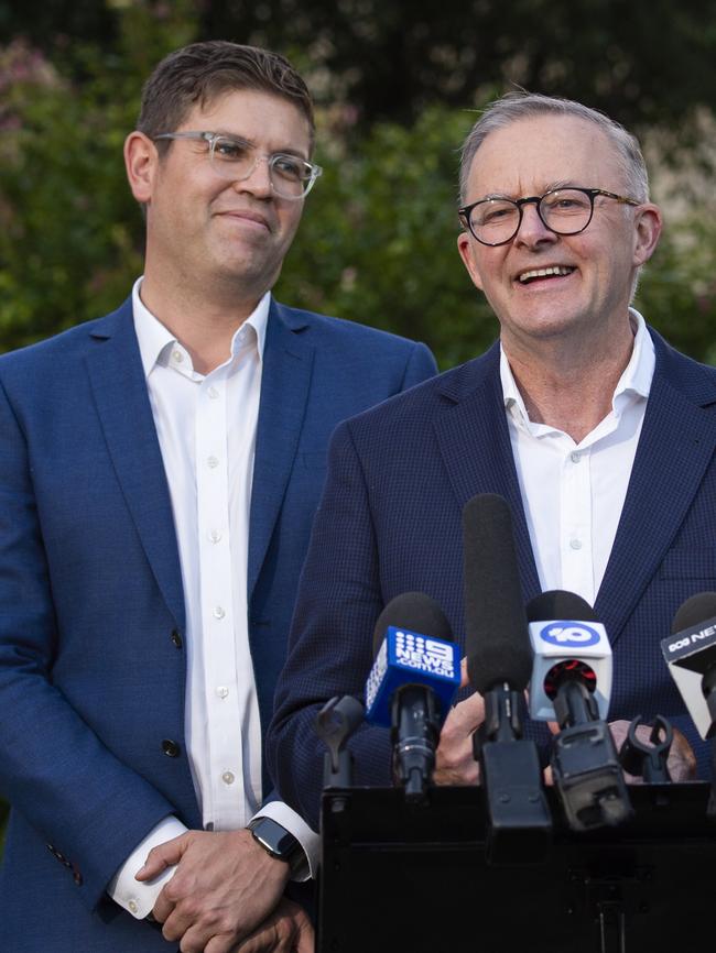 The Prime Minister, Anthony Albanese, photographed in Eastwood with the Member-elect for Bennelong, Jerome Laxale. Picture: NewsWire / Monique Harmer