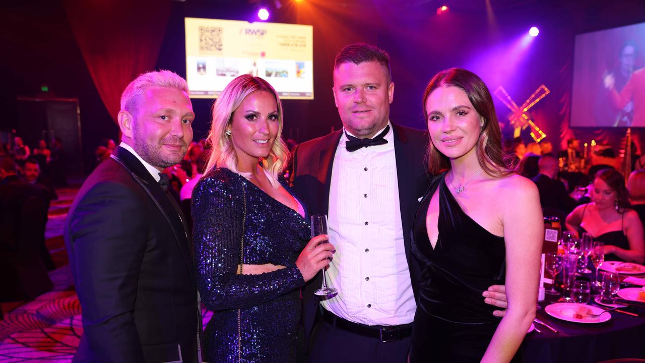 Stephanie Hunter, Deane Wyldman, Trent Moore and Candi Moore at the Ray White Surfers Paradise Muscular Dystrophy Charity Ball at The Star Gold Coast. Picture: Portia Large