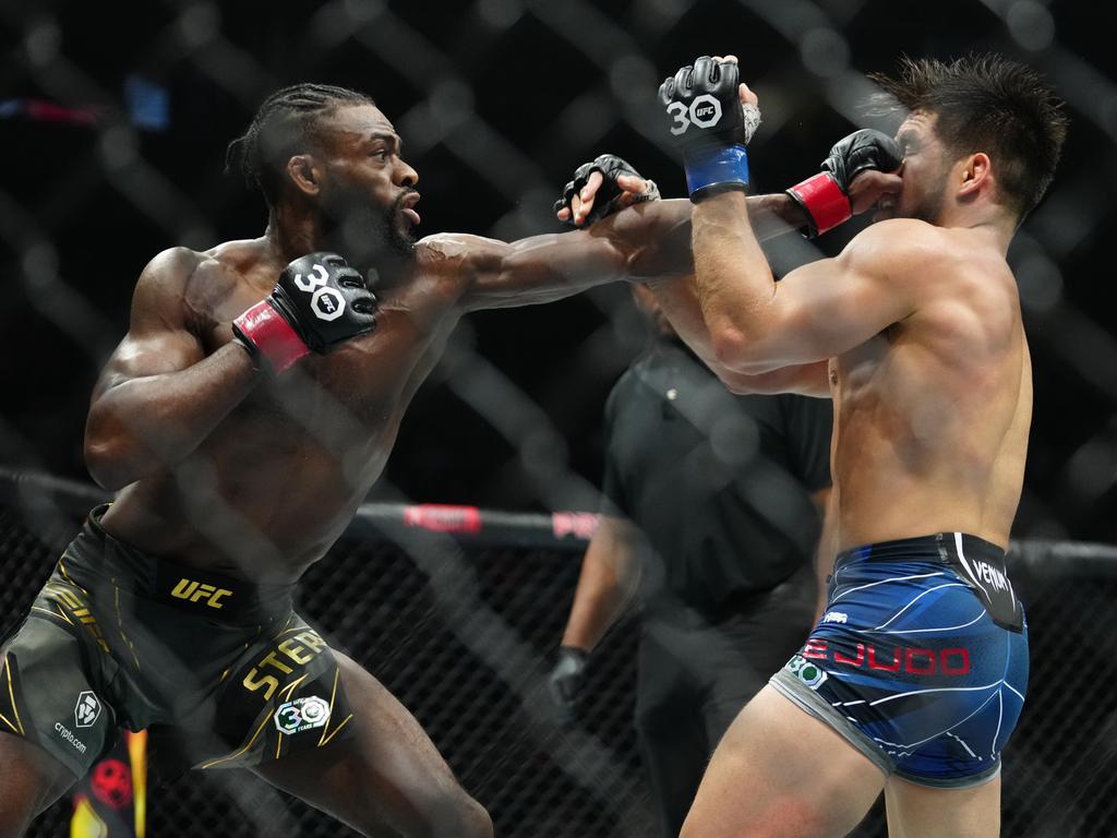 Sterling (L) picked up the biggest win of his career by beating Henry Cejudo in May. Picture: Louis Grasse/PxImages/Icon Sportswire/Getty Images