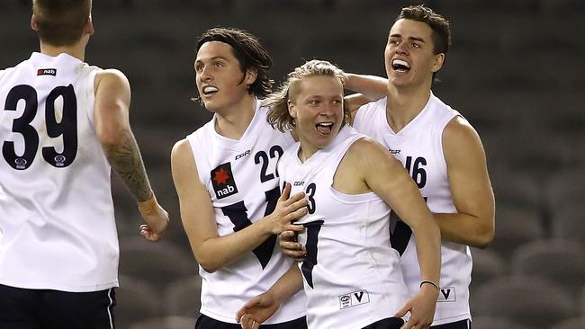 Cody Weightman celebrates a goal for Vic Country.