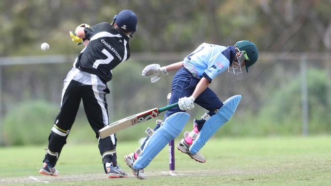 Newcastle City (blue) had a tough opening day of the tournament. Picture: Sue Graham