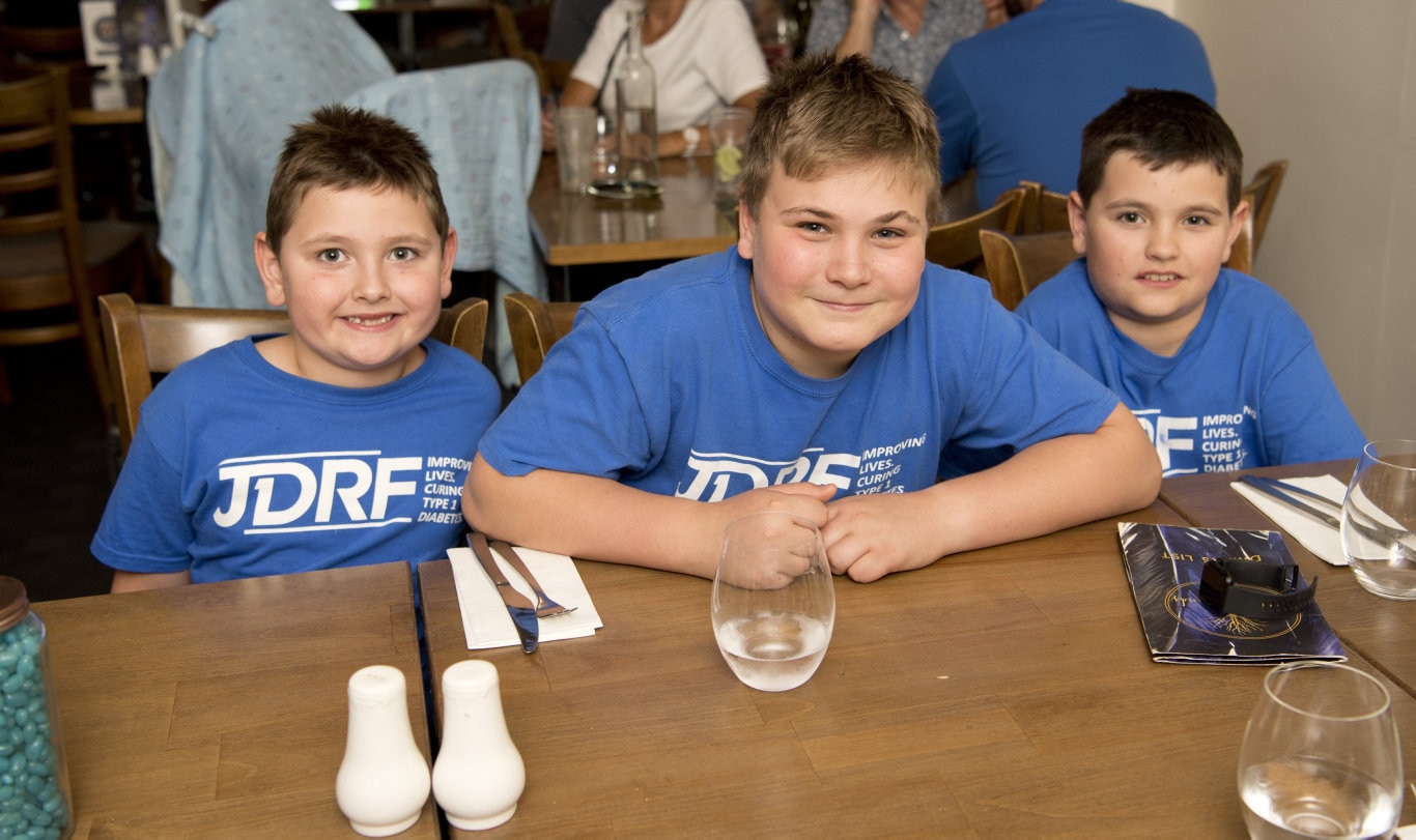 ( From left ) James Mason, Fred Turner and Benjamin Mason. JDRF One Walk lunch after Josh Arnold performance at Urban Grounds. Picture: Nev Madsen. Sunday, 17th Nov, 2019.