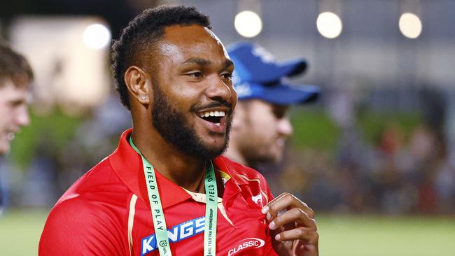 Dolphin's Hamiso Tabuai-Fidow at full time in the NRL pre season match between the North Queensland Cowboys and the Redcliffe Dolphins at Barlow Park Picture: Brendan Radke