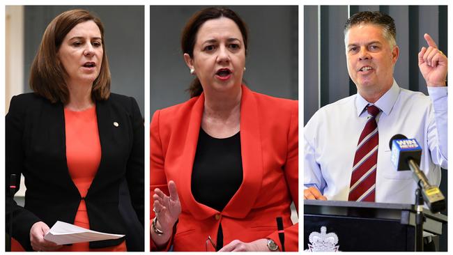 Opposition leader Deb Frecklington (left) and Thuringowa MP Aaron Harper (right) have erupted into a war of words after Queensland Premier Annastacia Palaszczuk refused to weigh in on the NQ bubble plan.