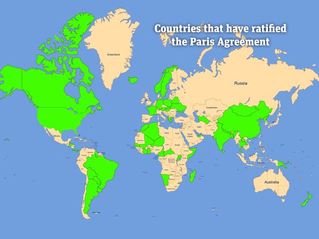 Countries that have ratified the Paris Agreement. Picture: news.com.au