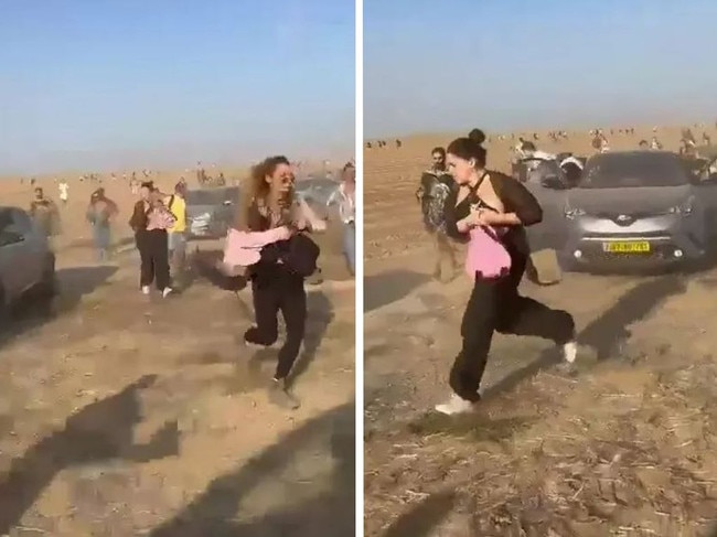 People flee in panic from Hamas gunmen at the Supernova festival.