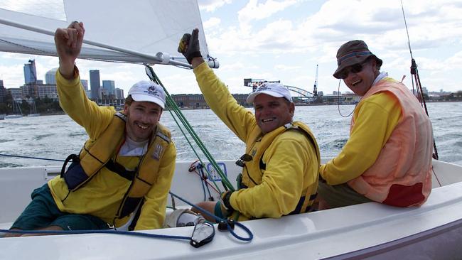 Jamie Dunross (left), with teammates Graeme Martin and Noel Robins, after winning the three-man sailing event at the 2000 Paralympic Games in Sydney.