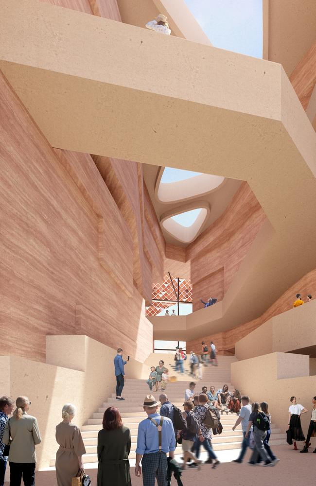 Concept pictures of the interior of the National Aboriginal Art Gallery in Alice Springs. Picture: supplied.