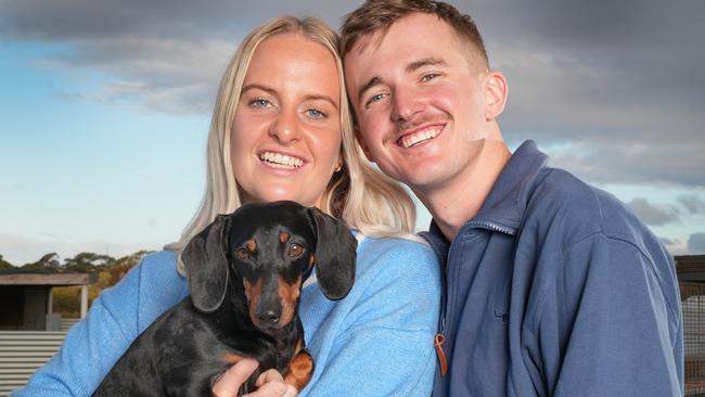 Valerie the dog reunited with her owners, Georgia and Josh, at Kangala Wildlife Rescue. Picture: Dean Martin