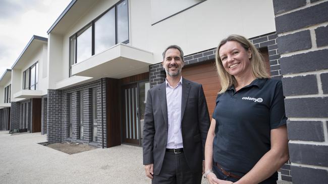 Colony 47 JumpStart program launch at Lenah Valley. MyState CEO Brett Morgan and Colony 47 CEO Dianne Underwood. Picture: Chris Kidd