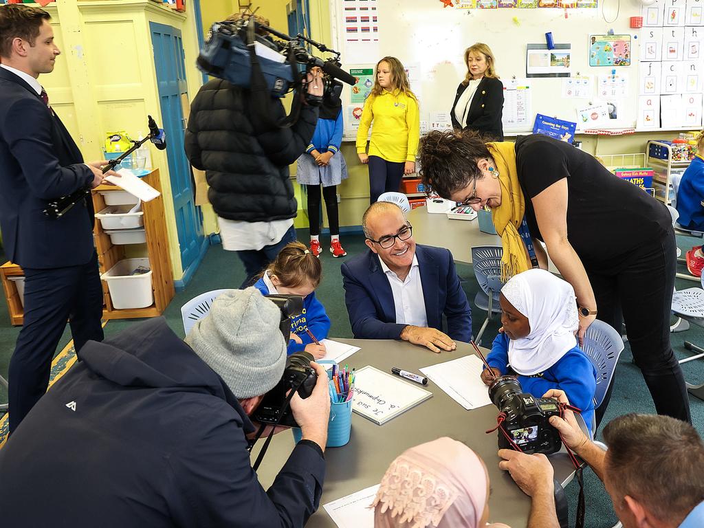 Education Minister James Merlino, centre, was expected to be a key figure in the planning around school reopenings. Picture: NCA NewsWire / Ian Currie