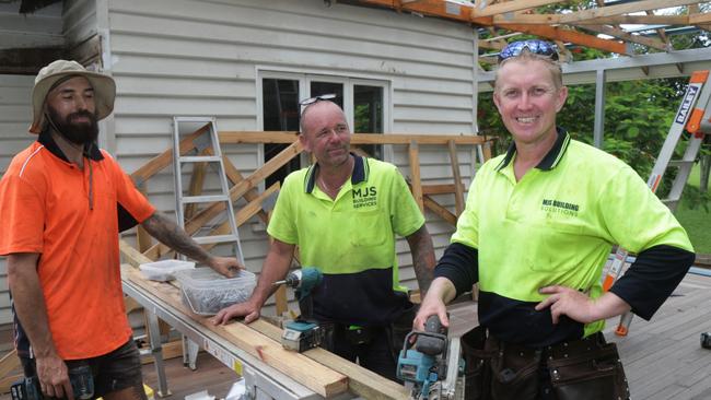 MJS Building Services employees Adam McAlister and Steve Andrews with business owner Martyn Sheargold on the job working on a home renovation in Stratford. Picture: Peter Carruthers