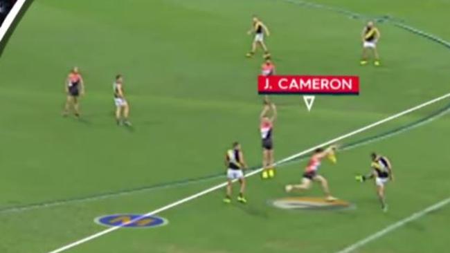 A screengrab of Fox Footy's analysis of the ending of GWS v Richmond.