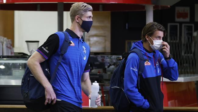 Western Bulldogs players prepare to leave Melbourne Airport. Picture: Getty Images