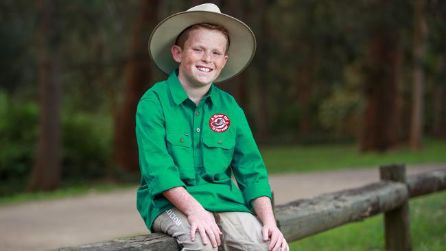 School student Jack Berne, 11, in Wheeler Heights. He founded A Fiver for Farmer initiative and will tomorrow travel with Prime Minister Scott Morrison to drought areas in Queensland Picture: Justin Lloyd