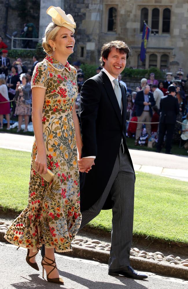 Prince's Harry's friend, British singer James Blunt and and Sofia Wellesley arrive for the wedding ceremony of Harry and US actress Meghan Markle at St George's Chapel, Windsor Castle. Picture: Getty