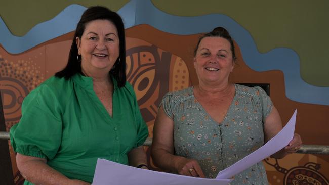 Isaac Mayor Anne Baker and Dysart-based Division 2 Councillor Sandy Moffat look at the plans for the Phillips Creek Bridge Replacement Project. Picture: Contributed