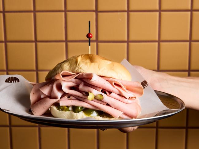 Bar Monte’s decadent mortadella bun. Picture: Supplied