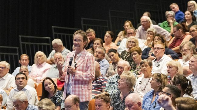 Clifford Gardens shop owner Sandra Flack details her experience with crime at the Toowoomba Community Safety Forum at Empire Theatres, Wednesday, February 15, 2023. Picture: Kevin Farmer