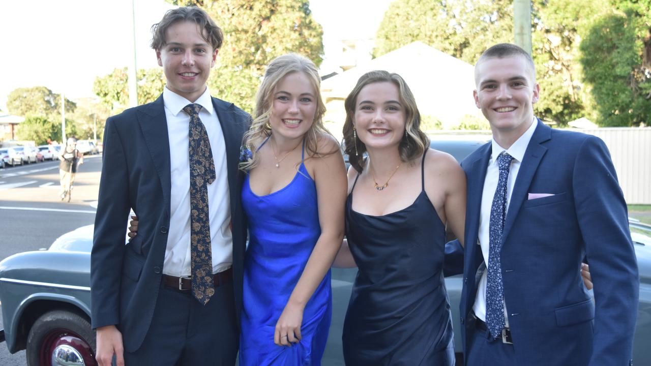 Angus Feeney, Grace Wilson-Smith, Sarie Lombard and Finlay Harris at the Sunshine Coast Grammar School formal on November 17. Picture: Sam Turner