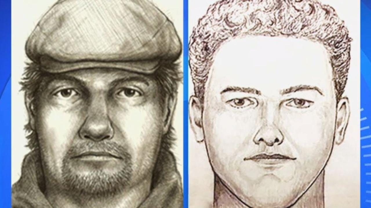 The first suspect sketch (left) has now been replaced by that of a much younger man (right). Picture: ABC News America.