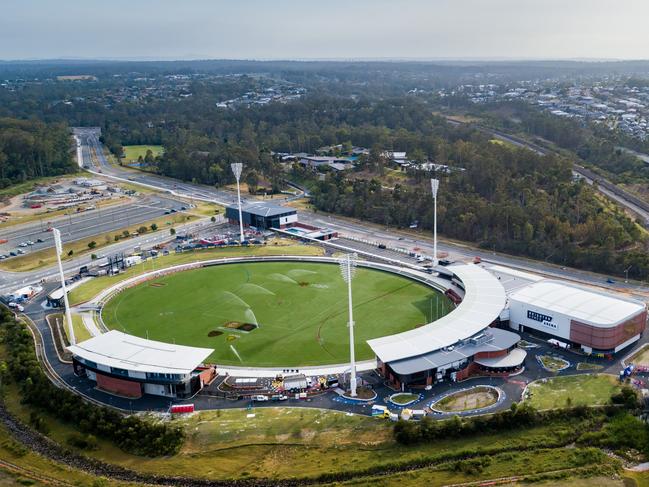 IPSWICH, AUSTRALIA - NOVEMBER 27: An aerial view of the ground before the 2022 AFLW Season 7 Grand Final match between the Brisbane Lions and the Melbourne Demons at Brighton Homes Arena, Springfield, Ipswich on November 27, 2022 in Ipswich, Australia. (Photo by Dylan Burns/AFL Photos via Getty Images)