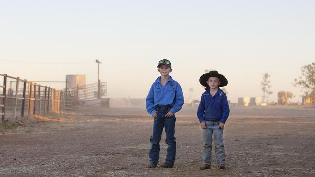 Charlie and Max McGlynn at Camooweal QLD. Picture: Kim Storey