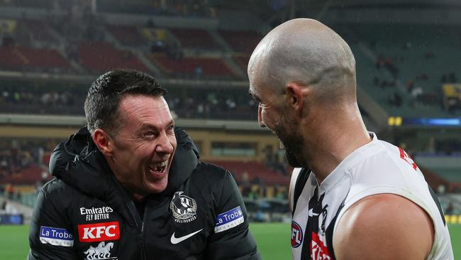 Craig McRae has had Collingwood on track for a top-two finish all season. Picture: Sarah Reed/AFL Photos via Getty Images.