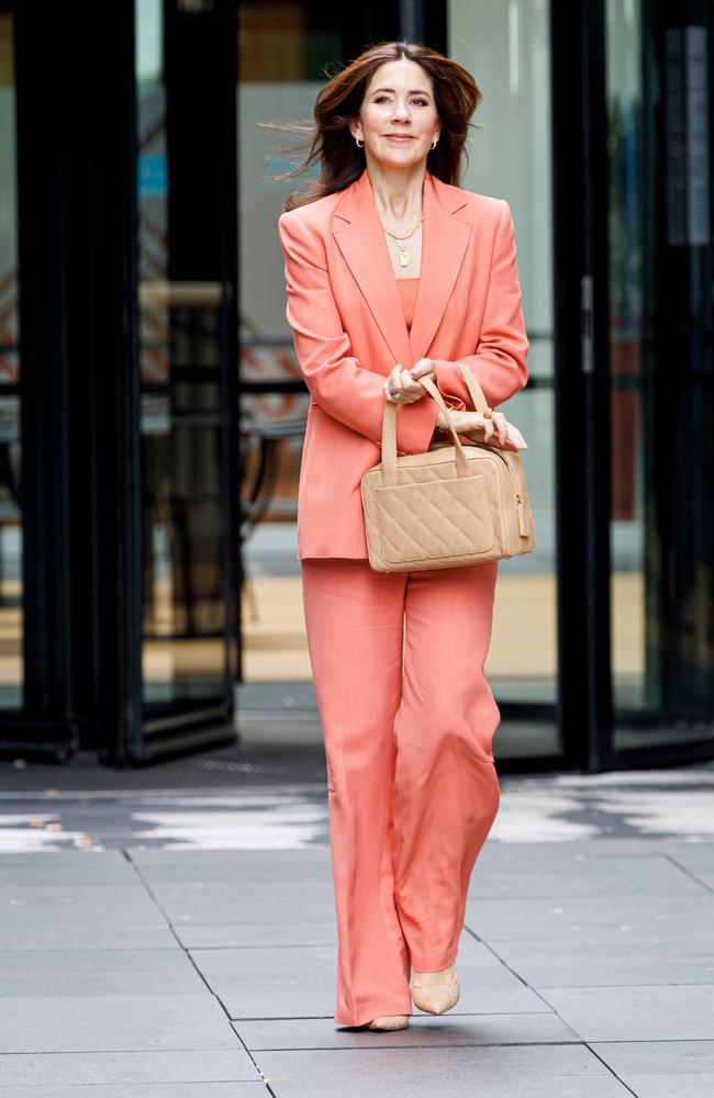 Crown Princess Mary of Denmark wore a Scanlan Theodore power suit to attend the Royal Academy of Arts in The Hague, Netherlands. Picture: Getty Images