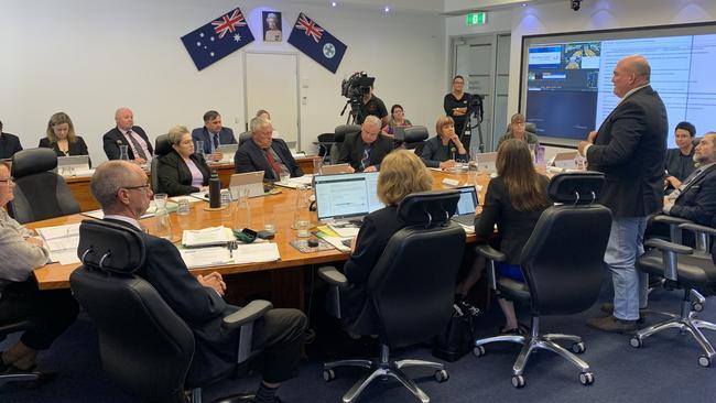 Councillor Martin Bella rises to speak in favour of random drug and alcohol testing for the mayor and all councillors at council chambers on August 24. Picture: Duncan Evans