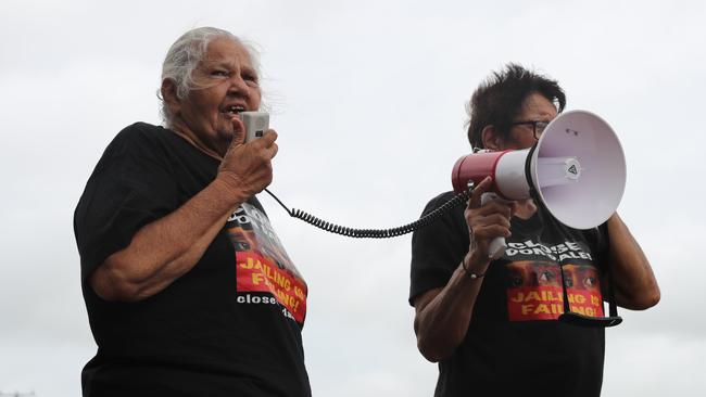 Aunty June Mills spoke to a crowd of Close Don Dale protestors during an Invasion Day demonstration outside of the infamous prison.