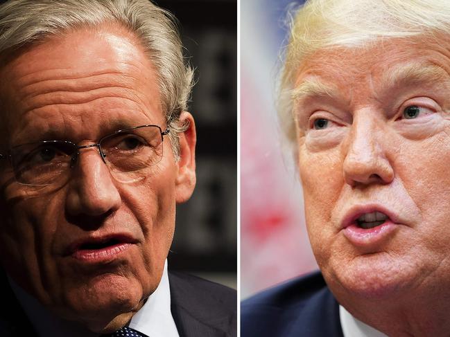 (FILES) This combination of file photos created September 4, 2018 show Associate Editor of the Washington Post Bob Woodward (L) speaking at the Newseum during an event marking the 40th anniversary of Watergate at the Newseum in Washington, DC June 13, 2012; and US President Donald Trump speaking during an event to announce a grant for drug-free communities support program, in the Roosevelt Room of the White House in Washington, DC, on August 29, 2018. - The White House under President Donald Trump is mired in a perpetual 