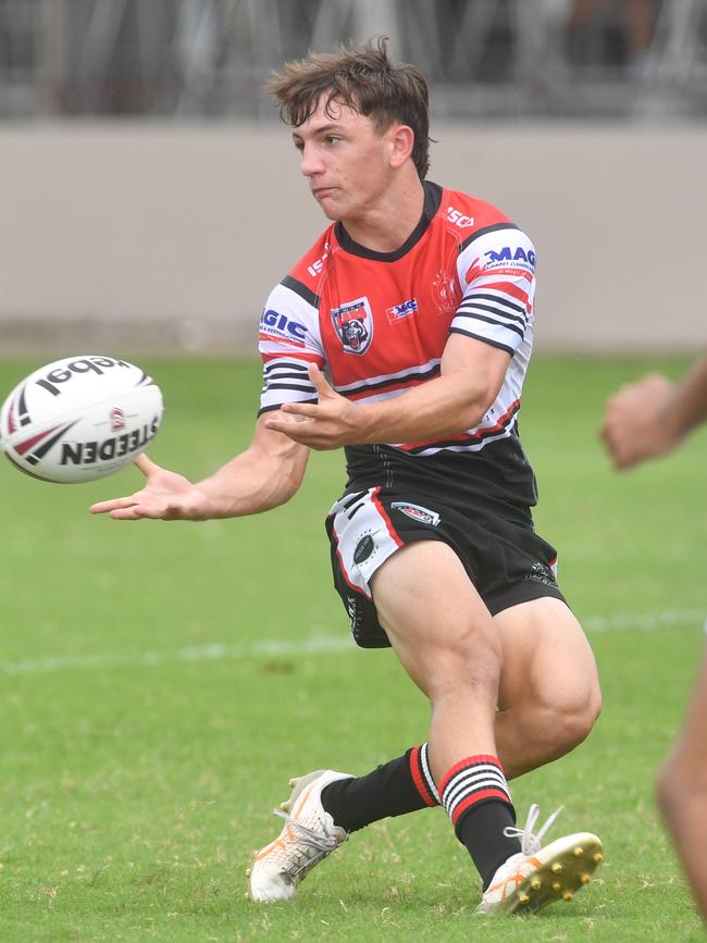 Kirwan High against Ignatius Park College in the Northern Schoolboys Under-18s trials at Brothers Rugby League Club in Townsville. Riley Carbone. Picture: Evan Morgan