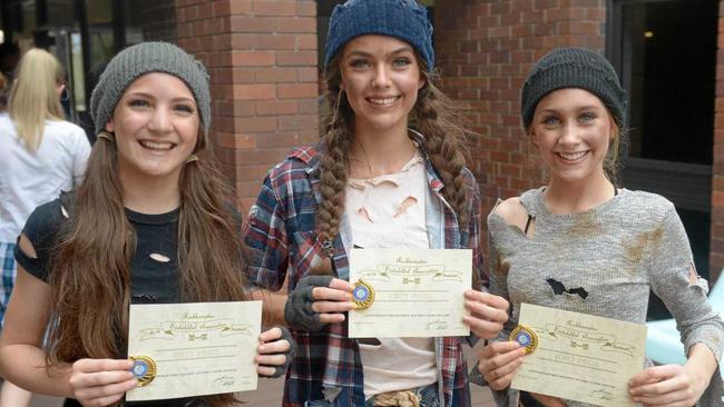 Ulaani Bellette, Charlotte Donovan and Emily Way win the 13 yrs duo/trio Contempory/Free/Modern dance section at Rockhampton eisteddfod on Tuesday 14 May. Picture: Jann Houley