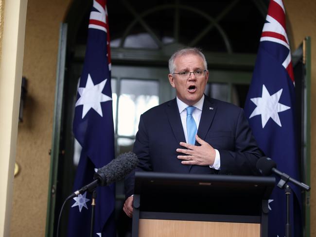 CANBERRA, AUSTRALIA NewsWire Photos OCTOBER, 01 2021: Prime Minister Scott Morrison spoke to the media at a press conference at The Lodge in Canberra. Picture: NCA NewsWire / Gary Ramage