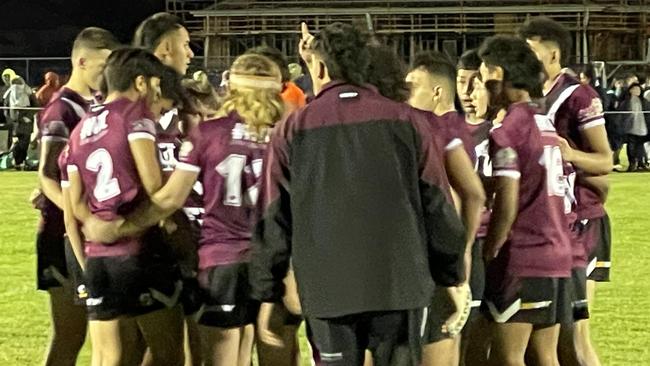 Marsden SHS huddle in the Walters Cup.