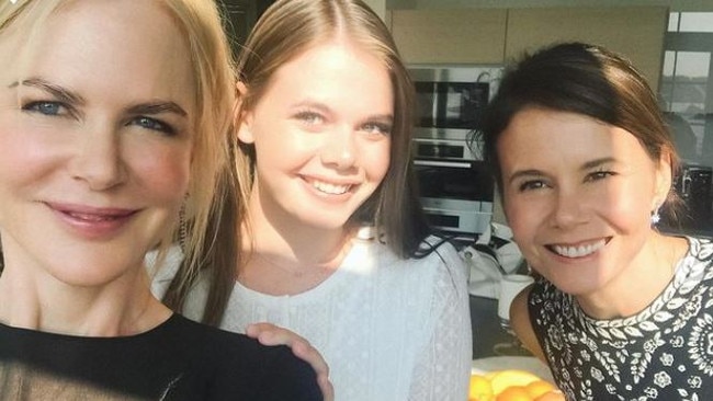 Hawley (centre) with her famous aunt Nicole Kidman (left) and mum Antonia Kidman.