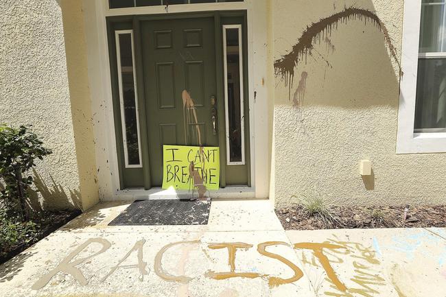 Protesters vandalised a townhouse owned by former Minneapolis police officer Derek Chauvin. Picture: AP