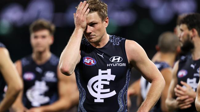 Jack Newnes looks forlorn following the Blues’ loss. Picture: Getty Images