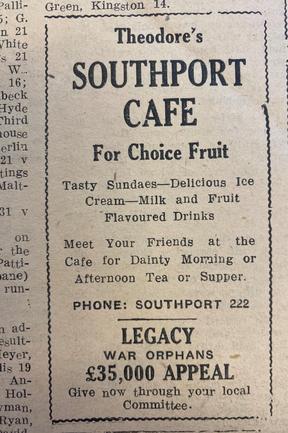 Theodore’s Southport Cafe was still open. Gold Coast Bulletin advertising, 1945