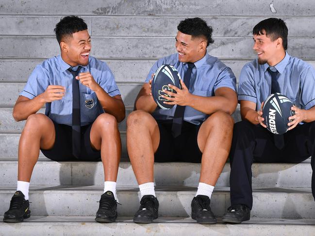 Elijah Tagiilima, Alexanda Leapai and Jaycob Kingston-FrancisProfile shots ahead of the Langer Cup rugby league.Thursday May 4, 2023. Picture, John Gass