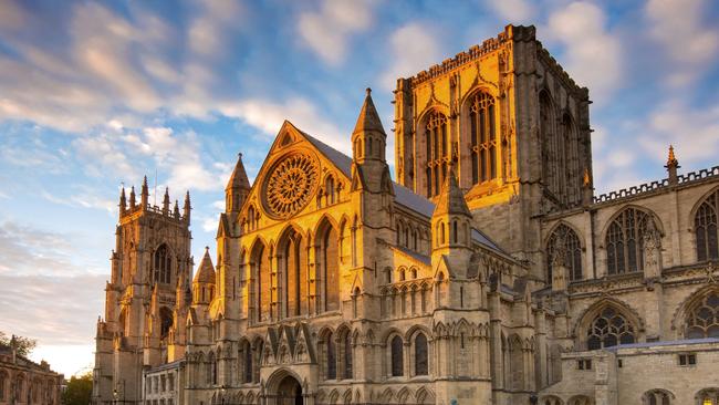 York Minster at sunset in Yorkshire, England.