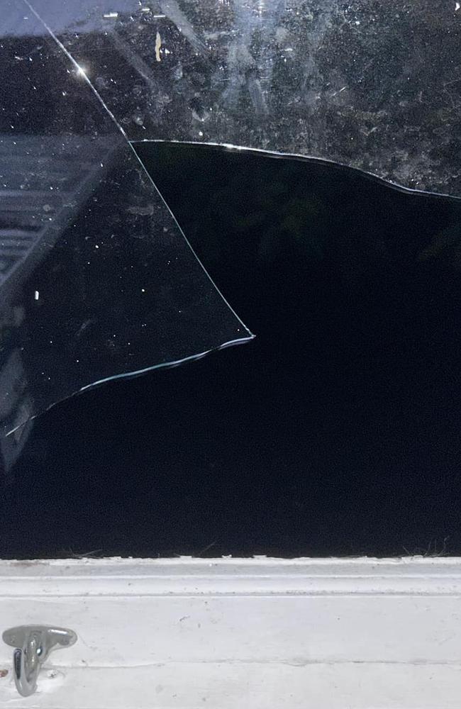 Jess Atlantic posted a photo showing how a powerful storm caused her window to smash at Hervey Bay.