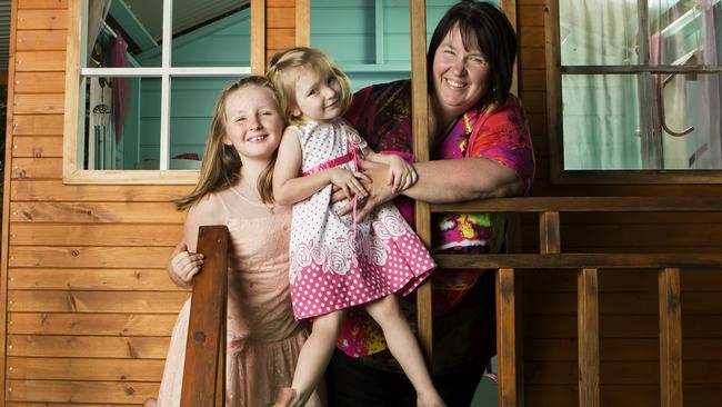 Kaitlin Relf, 9 rescued her young sister Tara-Belle, 3, after her family were trapped in flood waters south of Brisbane earlier this year. Kaitlin has been nominated for a Pride of Australia award. Photographed with mum Andrea Relf at their Munruben home. Photo Mark Cranitch.