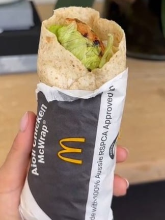 The Aioli Chicken McWrap is among nine items that have been axed by Macca's in Australia. Picture: TikTok/@isabella.raso