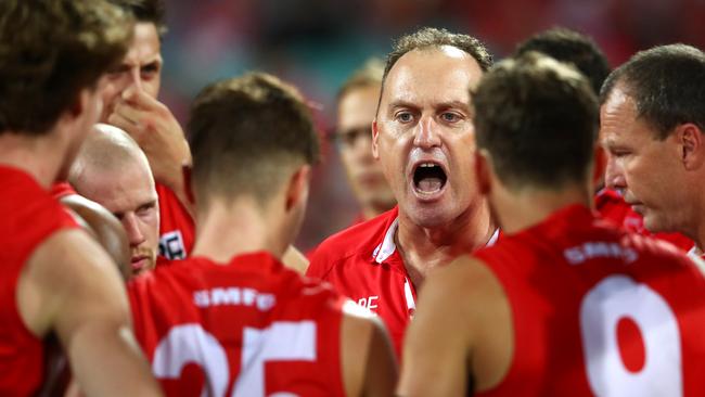 Longmire get his message across to his players. Picture: AFL Media