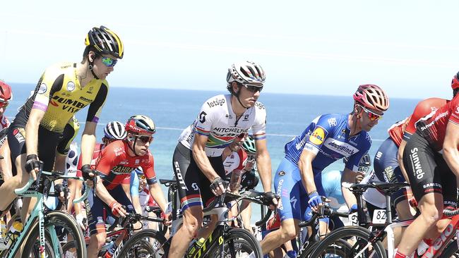 Tour Down Under winner Daryl Impey, middle, on the final stage at Port Willunga during this year’s Tour Down Under. Picture SARAH REED