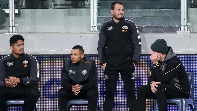 Shawn Blore (left), Moses Mbye and Josh Reynolds. Picture: Cameron Spencer/Getty Images