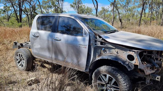 This late model HiLux was stolen from Cairns and located stripped at a quarry outside Townsville on Sunday. Picture: Des Barry